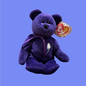 1997 Princess Diana Ty Original Beanie Baby Bear PE Pellets Purple Vintage Rare